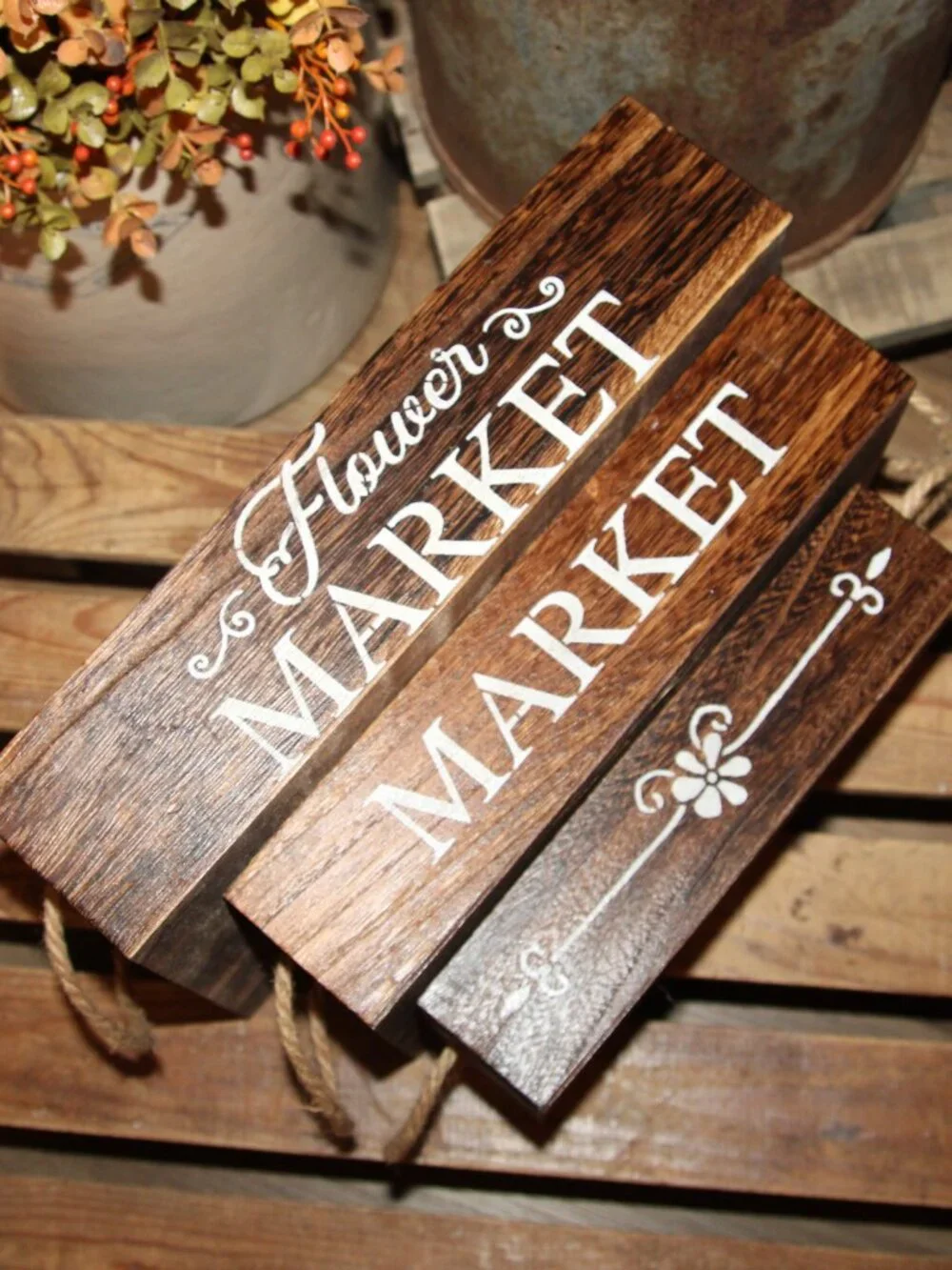 NEW 3 Piece French Country Farmhouse FLOWER MARKET Nesting Crate Boxes Trays